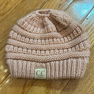 CC kids winter hat with ponytail hole on top